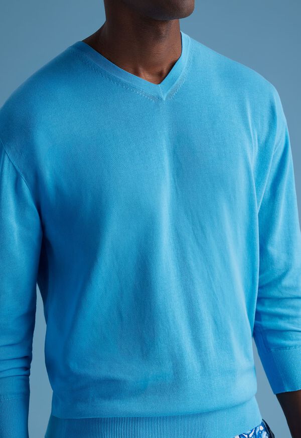 Paul Stuart Fine Gauge Cotton V-Neck Olive | NZ_PAUL17338