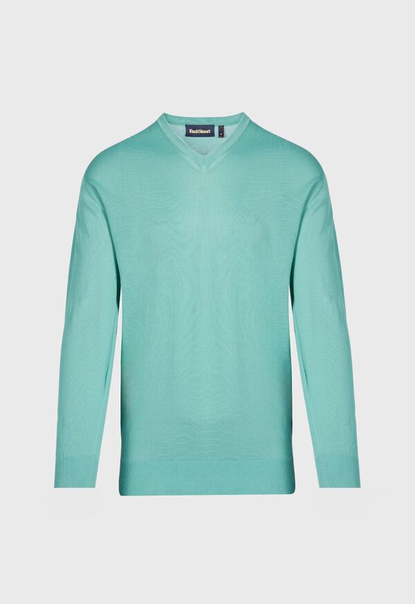 Paul Stuart Fine Gauge Cotton V-Neck Olive | NZ_PAUL17338