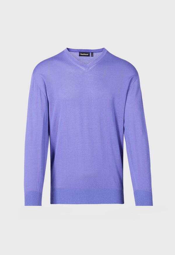 Paul Stuart Fine Gauge Cotton V-Neck Purple | NZ_PAUL79555