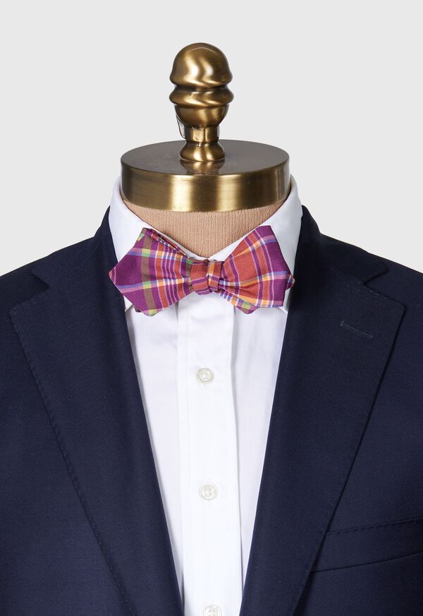 Paul Stuart Habotai Silk Plaid Bow Purple | NZ_PAUL93531