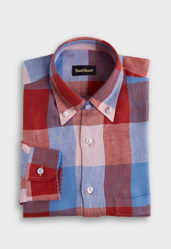 Paul Stuart Linen Buffalo Check Red / Blue | NZ_PAUL19506