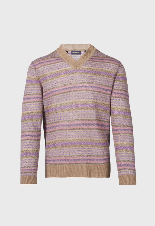 Paul Stuart Linen Fair Isle V-neck Beige | NZ_PAUL55858