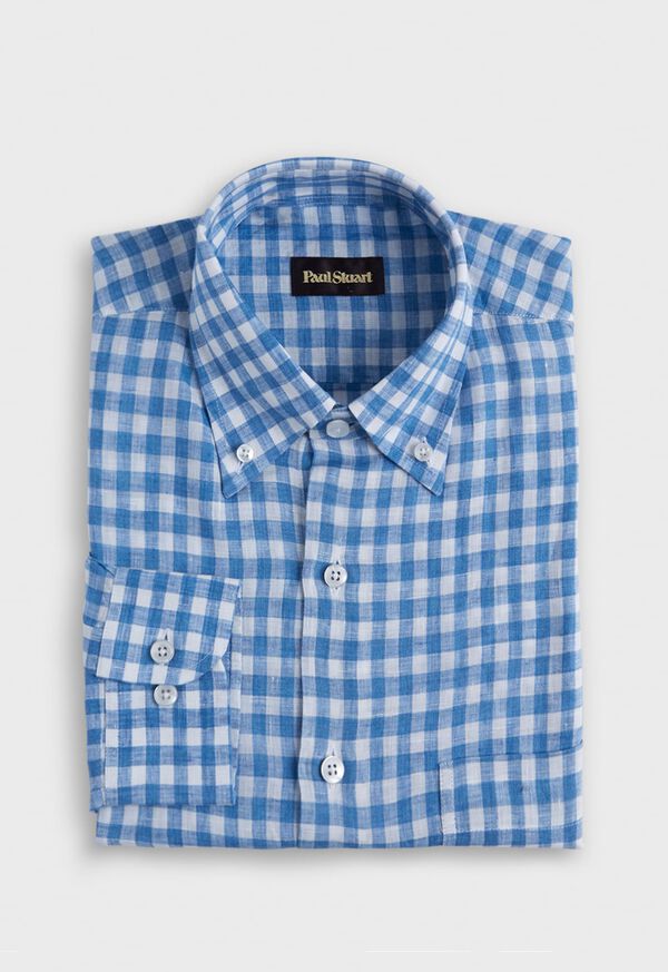 Paul Stuart Linen Gingham Light Blue | NZ_PAUL92398
