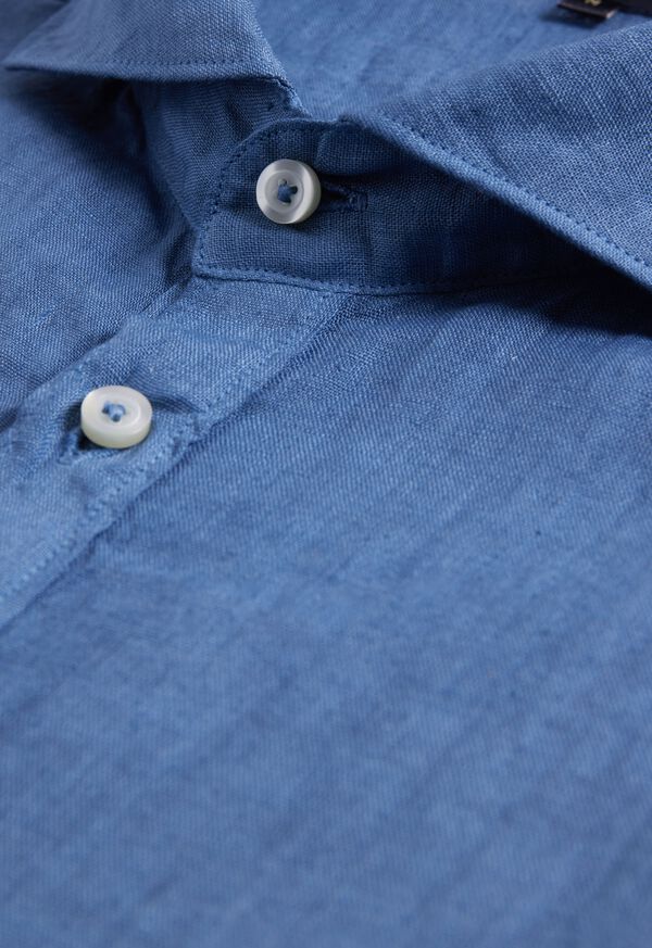 Paul Stuart Linen Half Placket Blue | NZ_PAUL93741