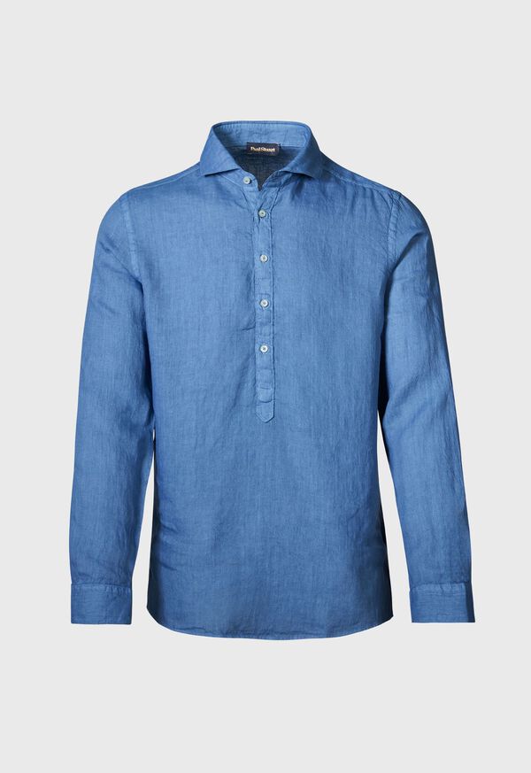Paul Stuart Linen Half Placket Blue | NZ_PAUL93741