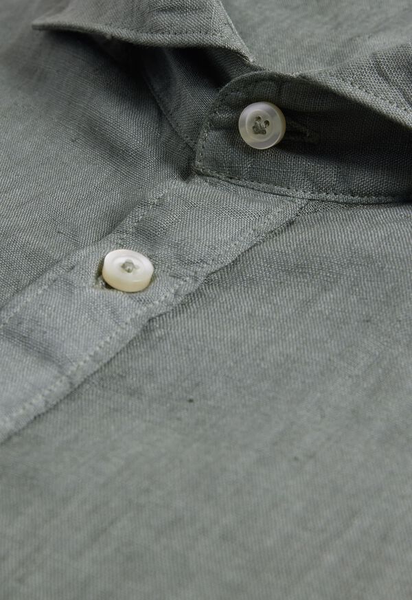 Paul Stuart Linen Half Placket Olive | NZ_PAUL11688