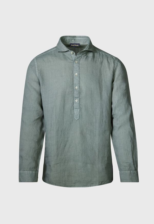 Paul Stuart Linen Half Placket Olive | NZ_PAUL11688