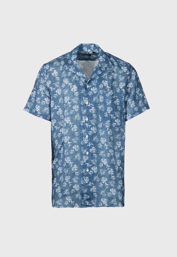 Paul Stuart Linen Leaf Print Camp Blue | NZ_PAUL62605