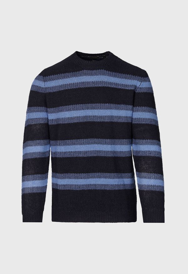 Paul Stuart Linen Mélange Stripe Crewneck Navy / Light Blue | NZ_PAUL61558