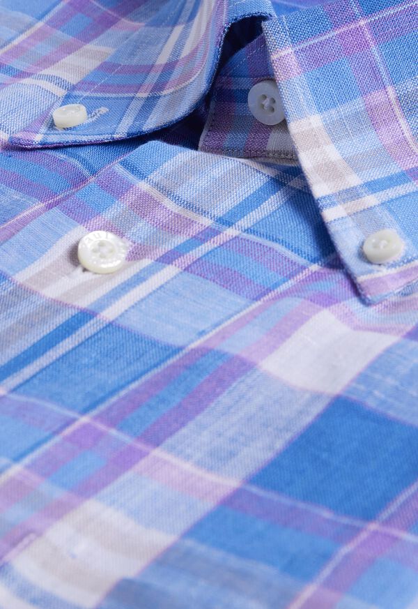Paul Stuart Linen Multicolor Plaid Blue / Purple | NZ_PAUL90825