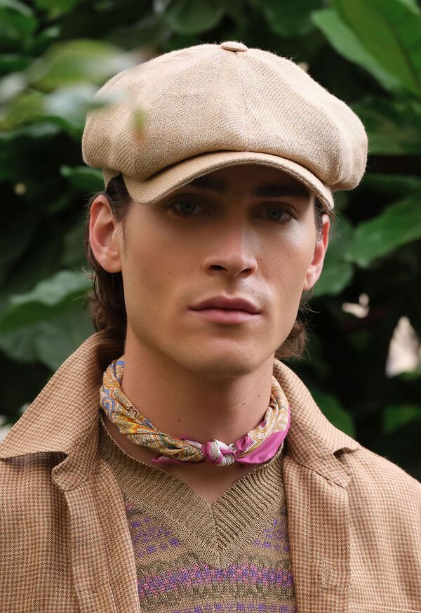 Paul Stuart Linen Newsboy Hat Beige | NZ_PAUL16447