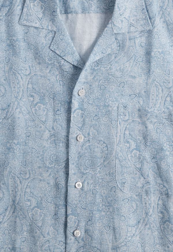 Paul Stuart Linen Paisley Print Camp Light Blue | NZ_PAUL98909