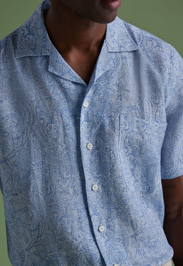Paul Stuart Linen Paisley Print Camp Light Blue | NZ_PAUL98909