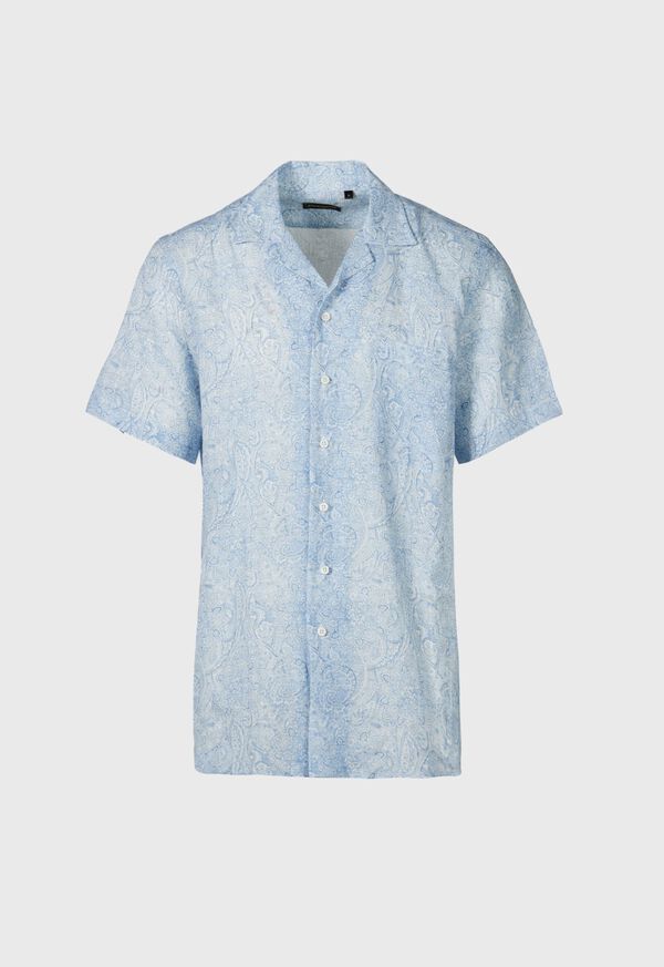 Paul Stuart Linen Paisley Print Camp Light Blue | NZ_PAUL98909