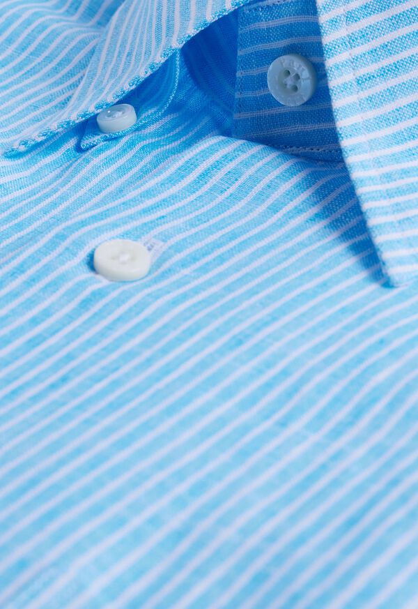 Paul Stuart Linen Pencil Stripe Turquoise | NZ_PAUL35499