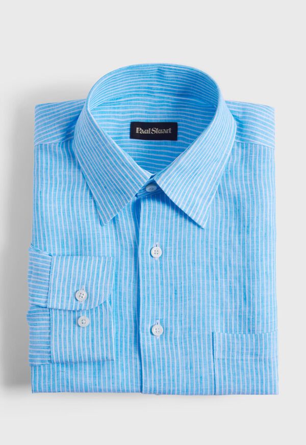Paul Stuart Linen Pencil Stripe Turquoise | NZ_PAUL35499