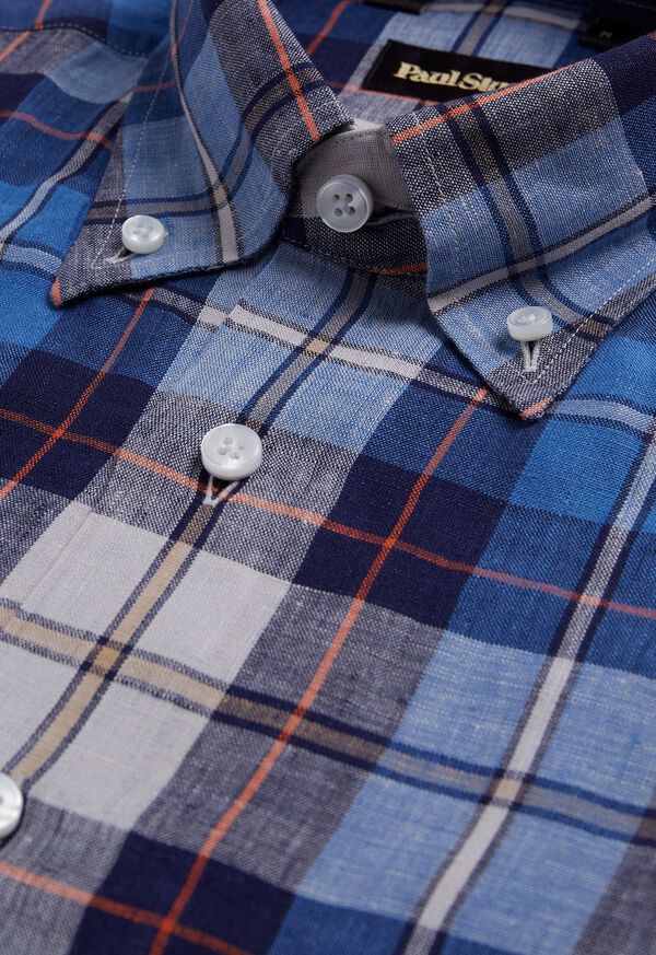 Paul Stuart Linen Plaid Blue / Red | NZ_PAUL54670