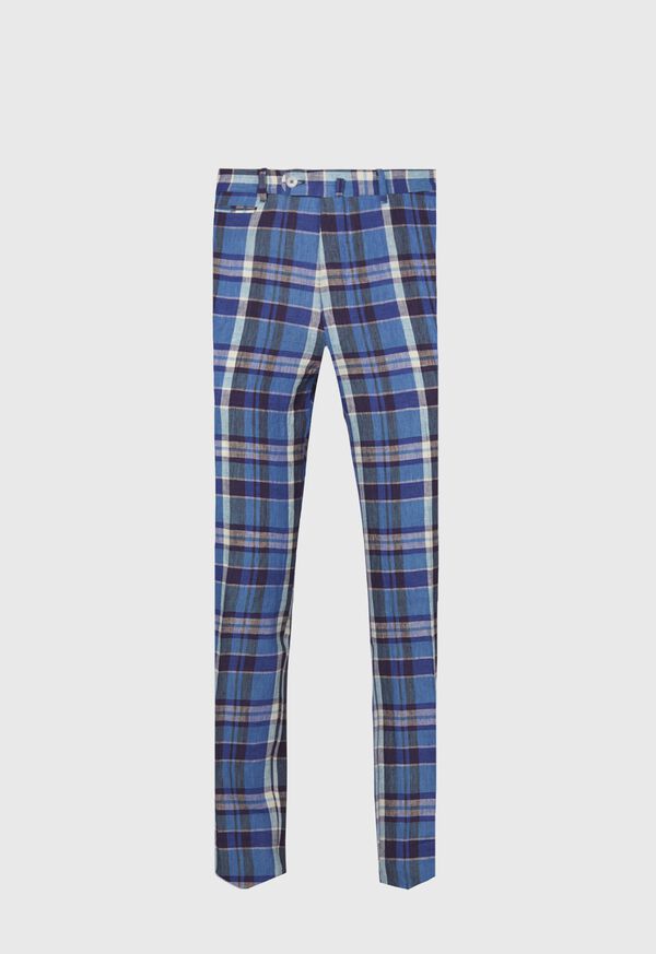 Paul Stuart Linen Plaid Plain Front Blue | NZ_PAUL70404