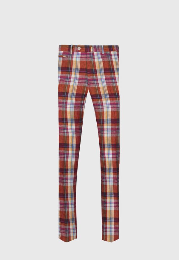Paul Stuart Linen Plaid Plain Front Red | NZ_PAUL80216