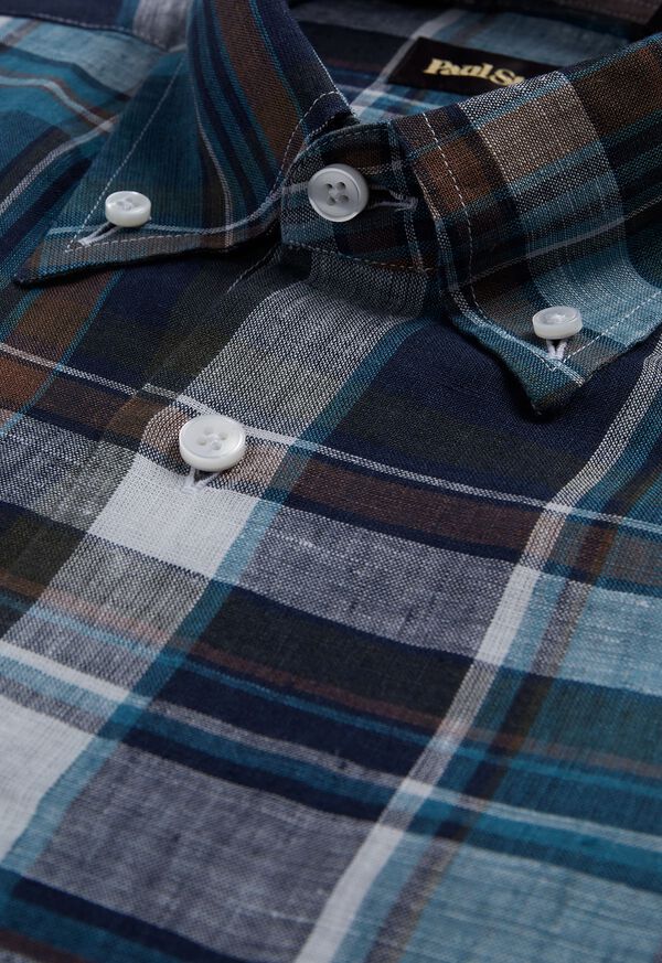Paul Stuart Linen Plaid Turquoise | NZ_PAUL45893