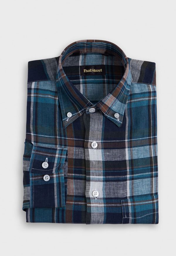 Paul Stuart Linen Plaid Turquoise | NZ_PAUL45893