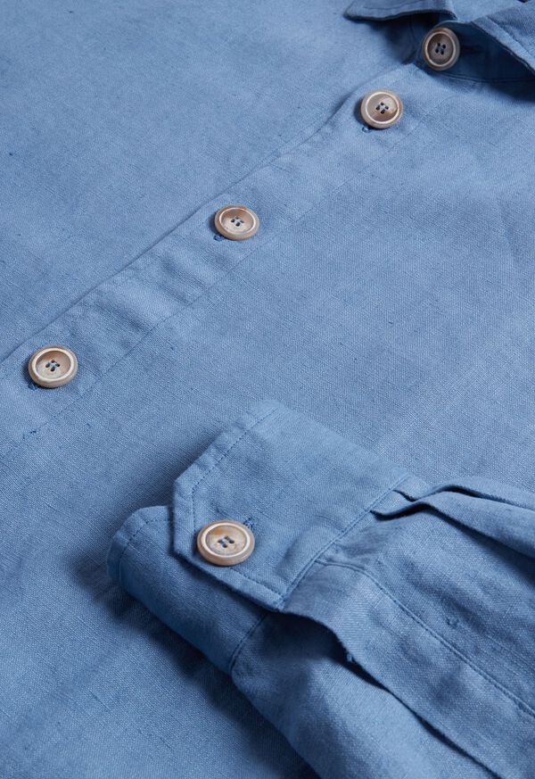 Paul Stuart Linen Shirt Blue | NZ_PAUL43690
