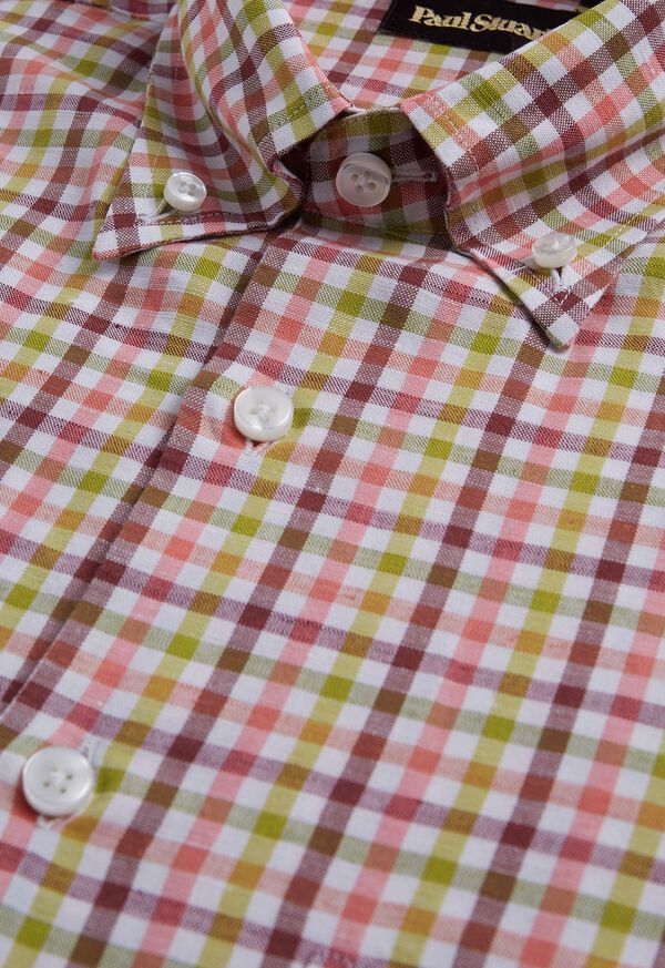 Paul Stuart Linen Small Check Burgundy / Light Green | NZ_PAUL34282