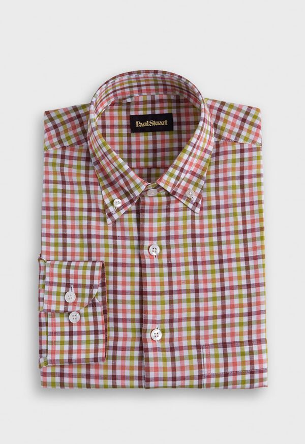 Paul Stuart Linen Small Check Burgundy / Light Green | NZ_PAUL34282