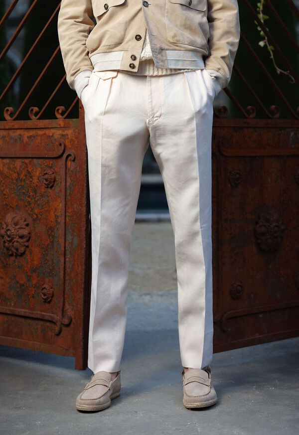 Paul Stuart Linen Washed Pleated Front Brown | NZ_PAUL16134
