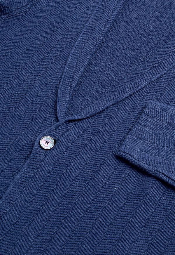 Paul Stuart Linen & Cotton Chevron Cardigan Blue | NZ_PAUL22002