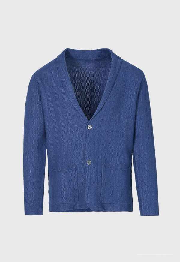 Paul Stuart Linen & Cotton Chevron Cardigan Blue | NZ_PAUL22002