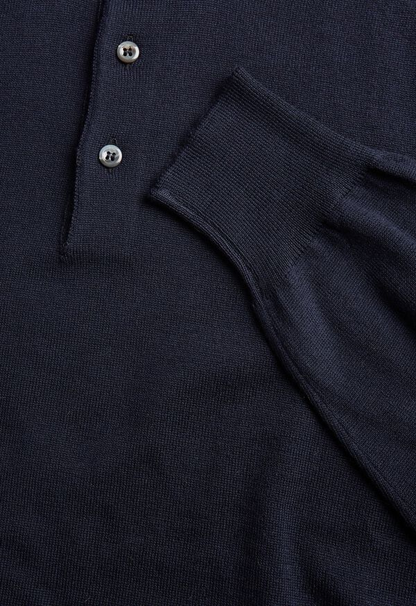 Paul Stuart Long Sleeve Merino Wool Polo Shirt Navy | NZ_PAUL46097