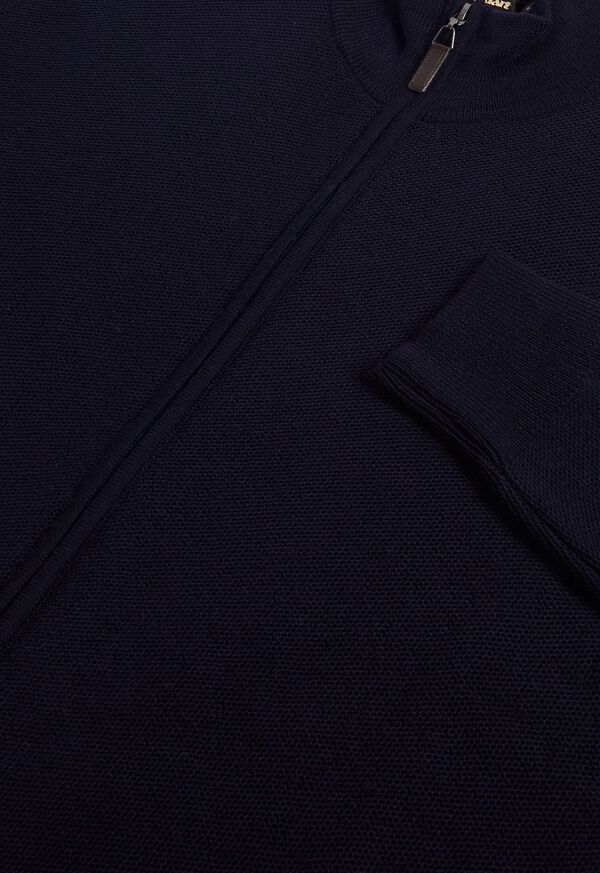 Paul Stuart Merino Wool Full Zip Rice Stitch Cardigan Navy | NZ_PAUL57211