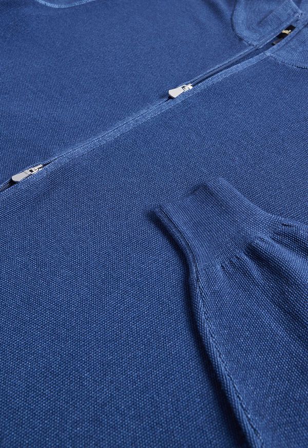 Paul Stuart Merino Wool Rice Stitch Zip Cardigan Blue | NZ_PAUL97412