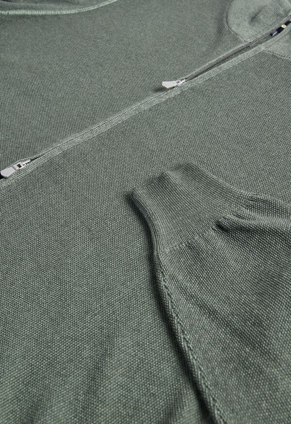 Paul Stuart Merino Wool Rice Stitch Zip Cardigan Olive | NZ_PAUL58130