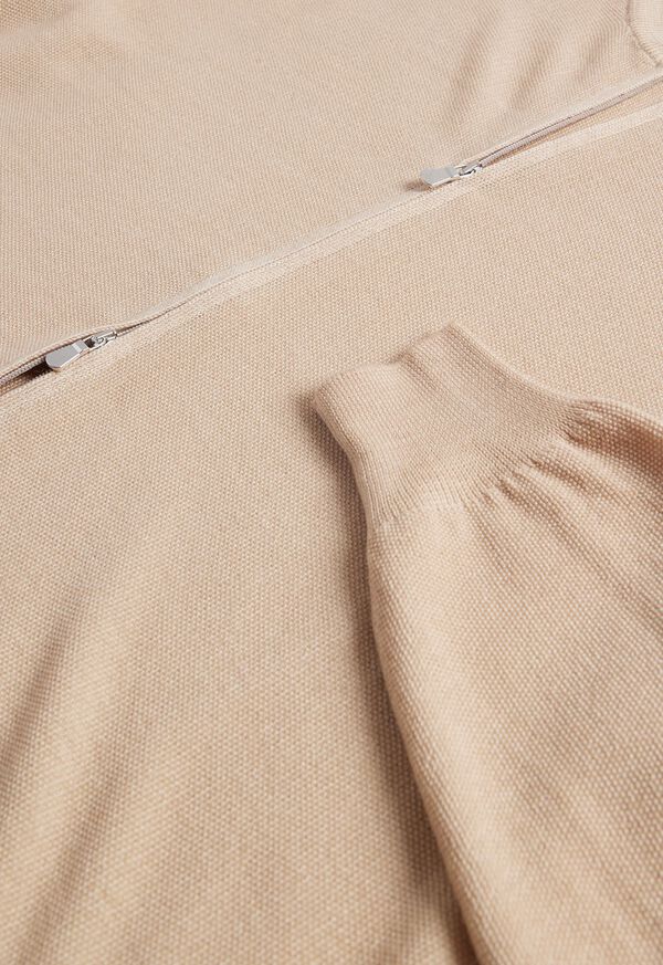 Paul Stuart Merino Wool Rice Stitch Zip Cardigan Beige | NZ_PAUL15574