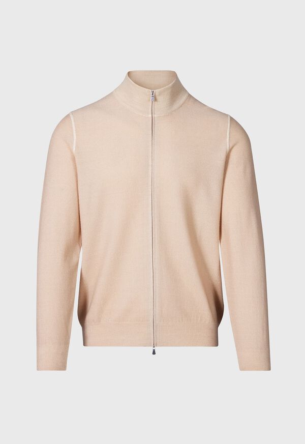 Paul Stuart Merino Wool Rice Stitch Zip Cardigan Beige | NZ_PAUL15574