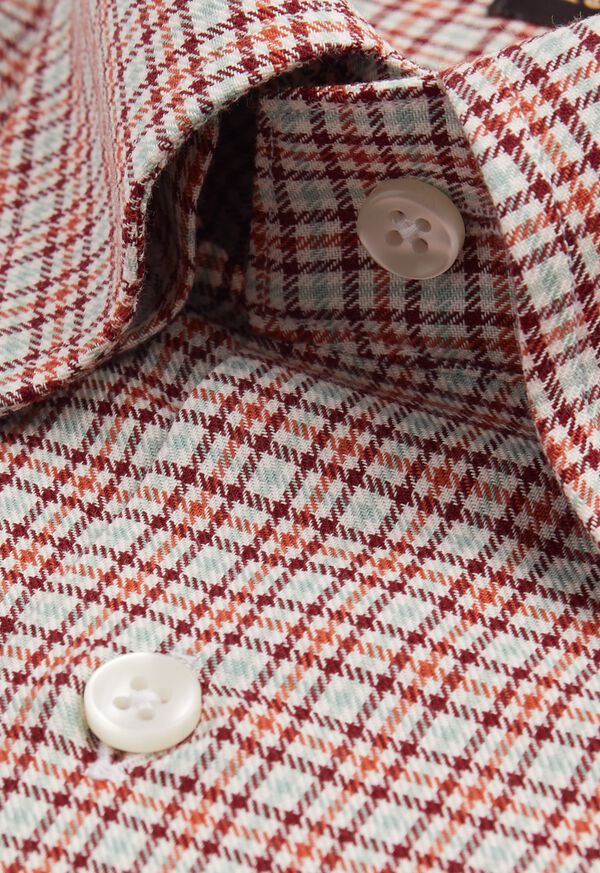Paul Stuart Mini Houndstooth Flannel Dark Red | NZ_PAUL31525