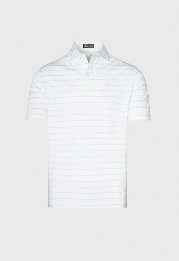 Paul Stuart Pencil Stripe on White Ground Performance Mint | NZ_PAUL30217
