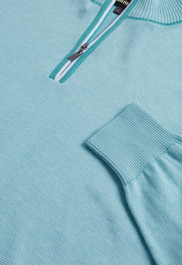 Paul Stuart Pima Cotton Micro Stripe Quarter Zip Pullover Blue | NZ_PAUL81260