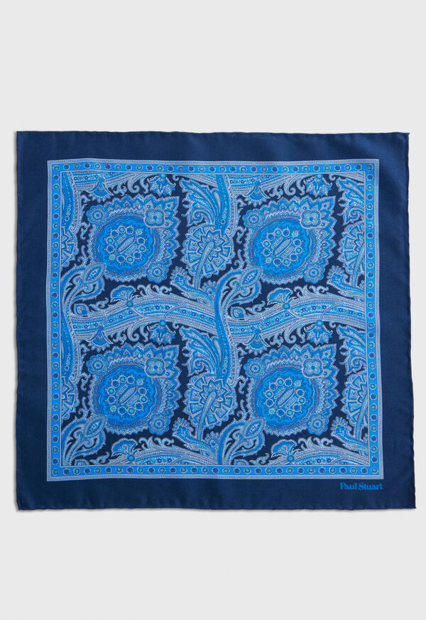 Paul Stuart Printed Habotai Silk Paisley Indigo | NZ_PAUL46382