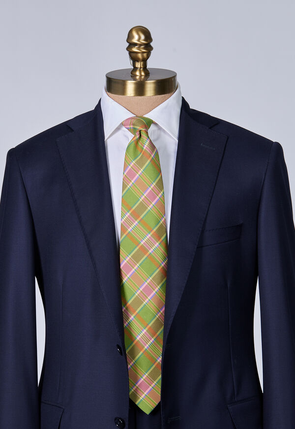 Paul Stuart Printed Silk Plaid Olive | NZ_PAUL20466