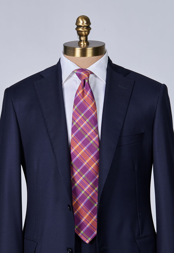 Paul Stuart Printed Silk Plaid Purple | NZ_PAUL39097