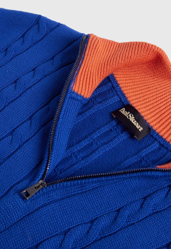 Paul Stuart Quarter Zip Cable Knit Blue / Orange | NZ_PAUL55448