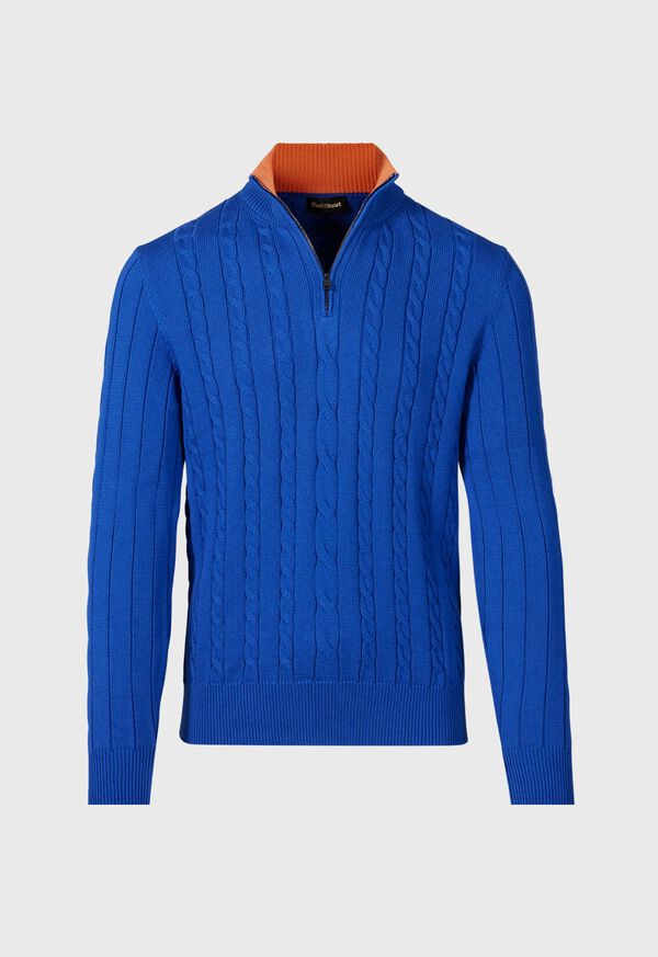 Paul Stuart Quarter Zip Cable Knit Blue / Orange | NZ_PAUL55448