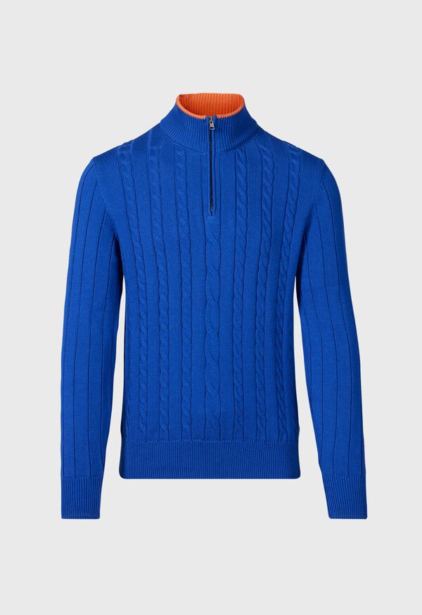 Paul Stuart Quarter Zip Cable Knit Blue / Orange | NZ_PAUL55448