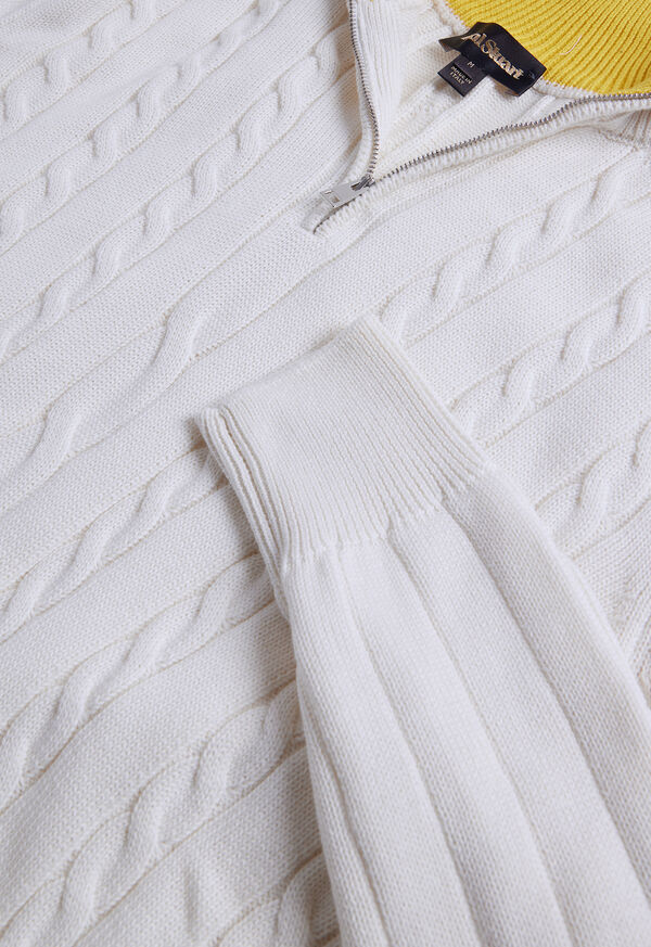 Paul Stuart Quarter Zip Cable Knit Cream / Yellow | NZ_PAUL28833