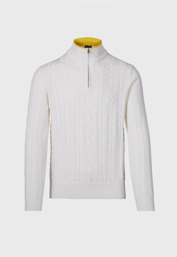 Paul Stuart Quarter Zip Cable Knit Cream / Yellow | NZ_PAUL28833