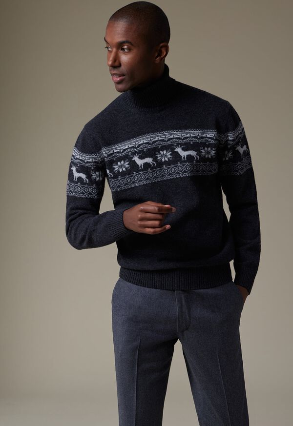 Paul Stuart Reindeer & Snowflake Turtleneck Grey | NZ_PAUL62346