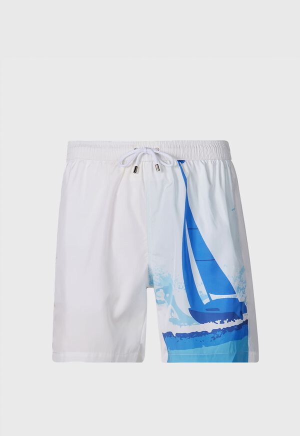 Paul Stuart Sailboat Swim Trunk White / Blue | NZ_PAUL26949